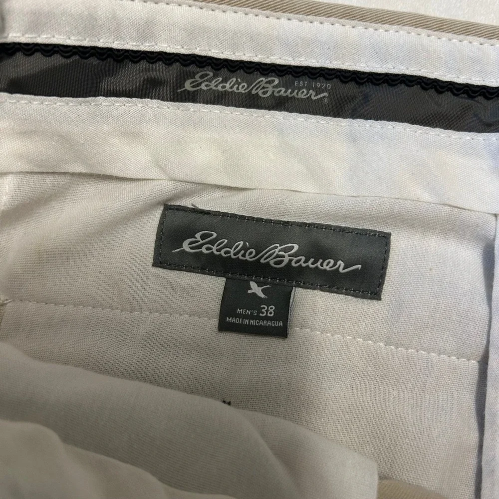Eddie Bauer Mens Khaki Chino Pants Tan 100% Cotton Flat Front Straight Leg 38x29